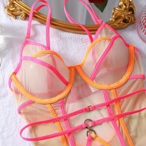 Sexy Orange Mesh Lingerie Bodysuit Set 🔥🔥| Size L